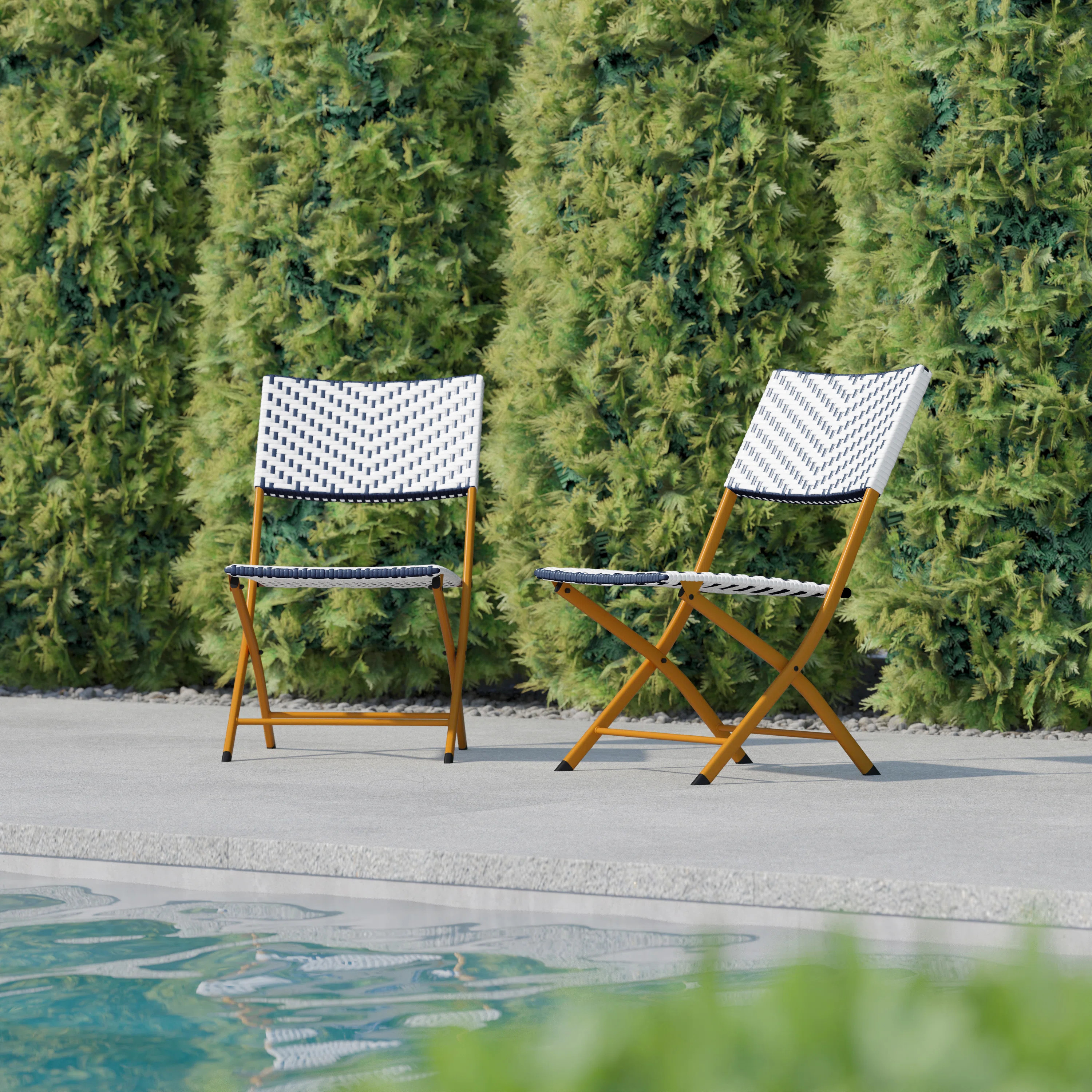 Folding French Chairs in PE Rattan with Metal Frames for Indoor and Outdoor Use (Set of 2) | Wayfair North America