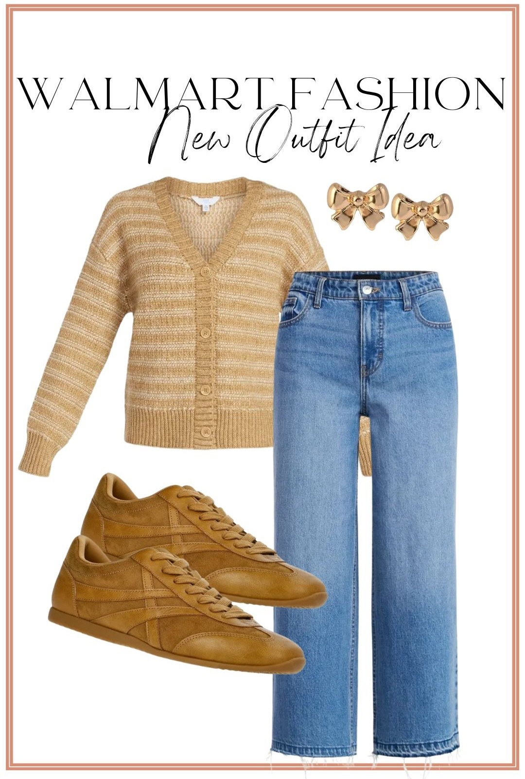 All new Walmart fashion finds 🤎✨ This outfit is the perfect mix of classic, elevated, and everyday wearable — and yes, I’m OBSESSED with the cognac sneakers!

This Walmart outfit idea features a soft neutral cardigan, straight-leg denim, gold bow earrings, and the most beautiful cognac suede-look sneakers that instantly elevate the whole look. It’s one of those easy everyday outfits that works for errands, casual work days, lunch dates, school drop-off, or weekend wear.

If you’re looking for affordable Walmart outfits, neutral everyday style, or designer-inspired sneakers on a budget, this is such a good one to save. Everything is comfortable, versatile, and easy to mix and match with pieces you already own.

✨ All new Walmart pieces
✨ Classic neutrals + warm tones
✨ Comfortable everyday outfit
✨ Budget-friendly fashion finds

Linked in LTK and available now at Walmart 🤍

#WalmartFashion #WalmartFinds #WalmartOutfit #AffordableFashion #EverydayOutfits #NeutralStyle #CasualChic #WalmartShoes #BudgetFriendlyStyle #MomStyle