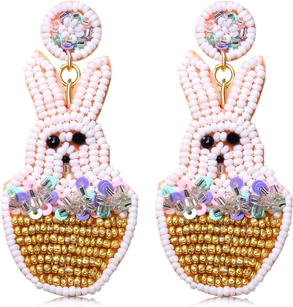 Easter Earrings for Women Girls Easter Beaded Drop Dangle Earrings Happy Easter Bunny Bead Earrings Easter Bead Dangle Earrings Cute Jewelry for Gift | Amazon (US)