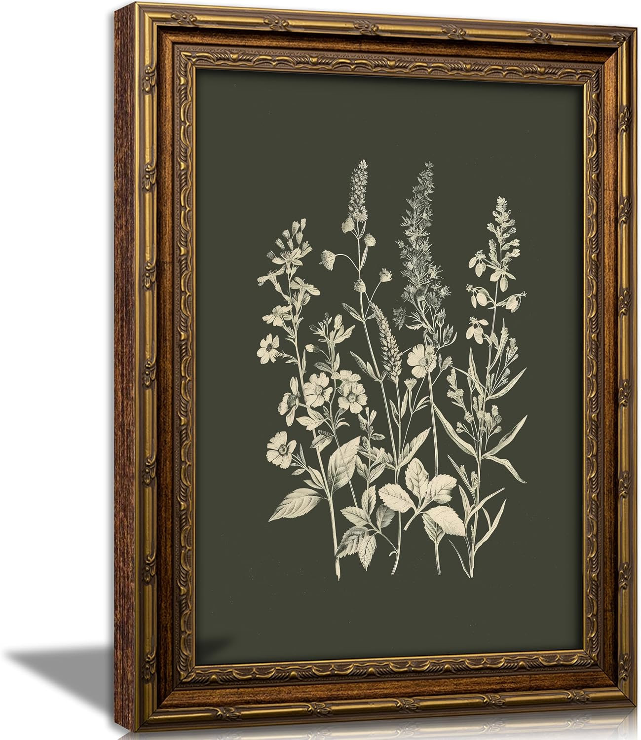 Vintage Gold Framed Botanical Wall Art， Rustic Farmhouse Botanical Wall Decor， Green Plant Picture Retro Minimalist Plant Painting， Artwork for Farmhouse Living Room Bedroom Home Decor 9X11in | Amazon (US)