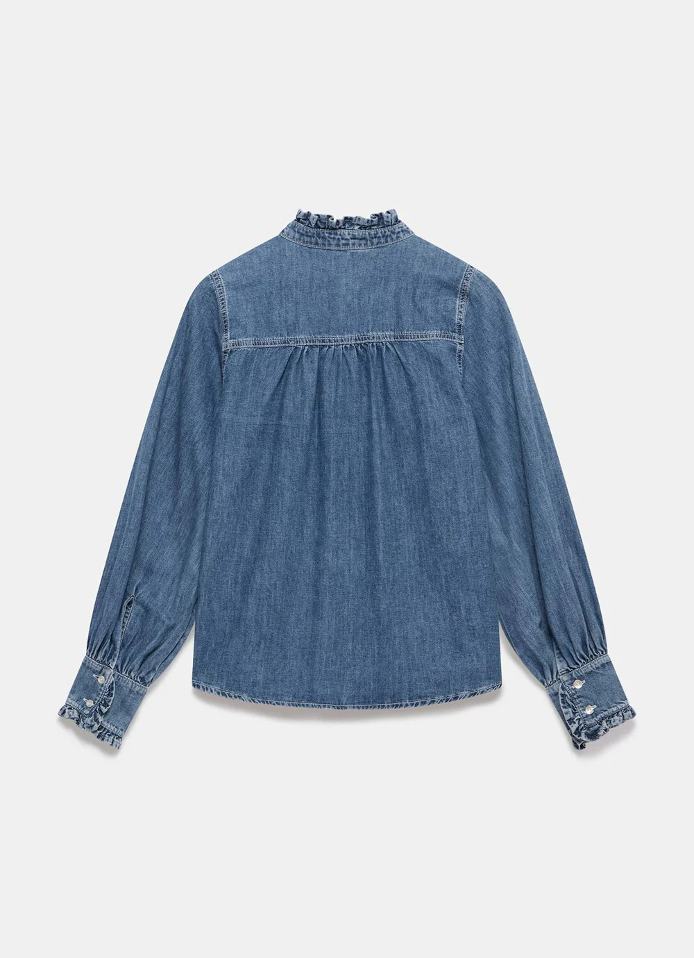 Indigo Ruffle Denim Blouse | Mint Velvet