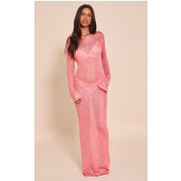 Petite Pink Long Sleeve Sequin Knitted Maxi Dress | PrettyLittleThing US