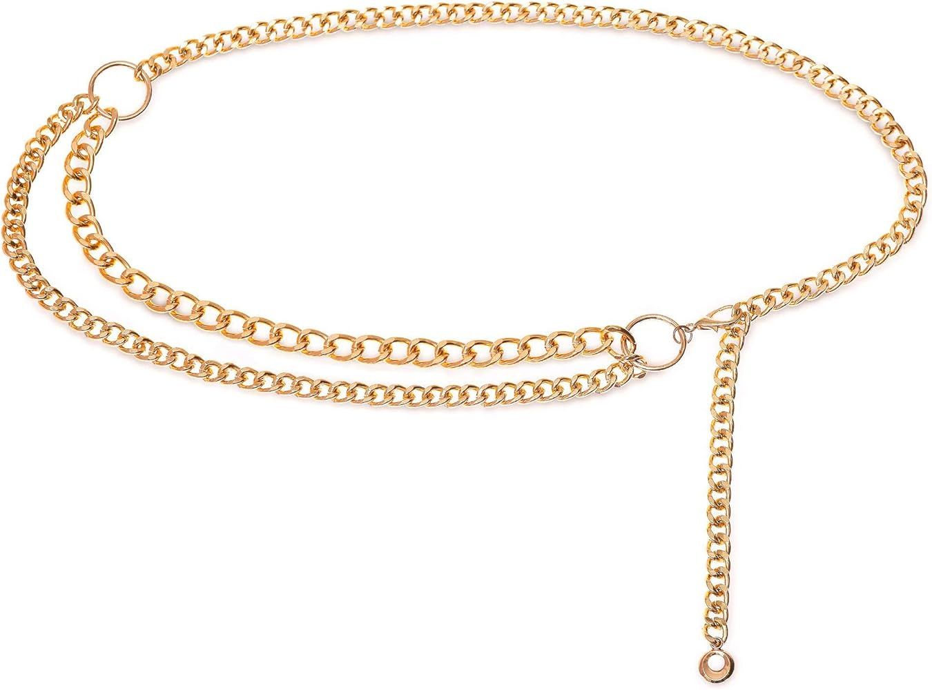 FAN&LOUIS Gold Waist Chain Belt for Women Dresses Metal Link Dangling Cinturones De Mujer | Amazon (US)