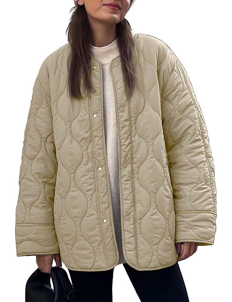 PEHMEA Women's Oversized Lightweight Quilted Jacket Button Down Fall Winter Coats Puffer Padded w... | Amazon (US)