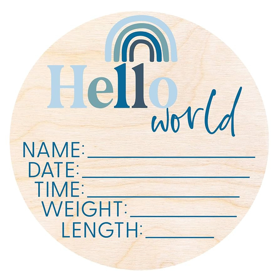Hello World Newborn Sign - Baby Name Birth Announcement Plaque for Hospital - Photo Prop - Blue N... | Amazon (US)