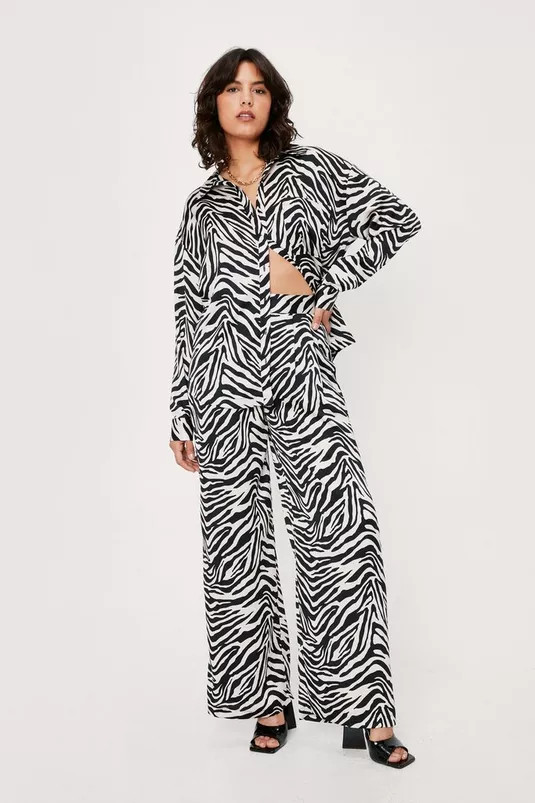 Zebra Print Satin Wide Leg Pants | Nasty Gal (US)