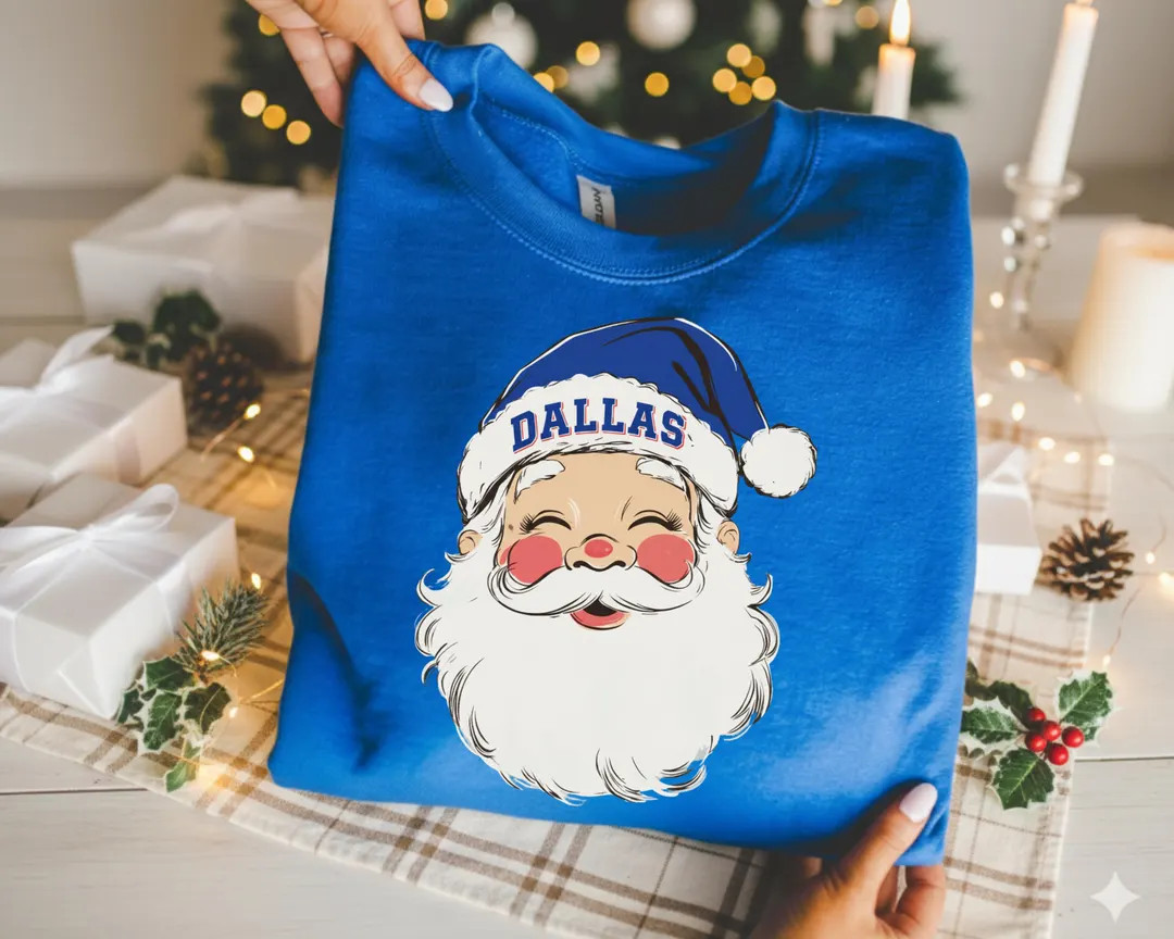 Dallas Santa Christmas Sweatshirt, Funny City Xmas Dallas Football Tee, Retro Dallas Football Shi... | Etsy (US)