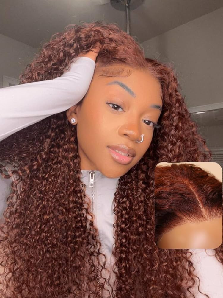 UNICE Bye Bye Knots Glueless Wig 7x5 Pre Cut Lace Front Wigs Human Hair Reddish Brown Deep Curly ... | Amazon (US)