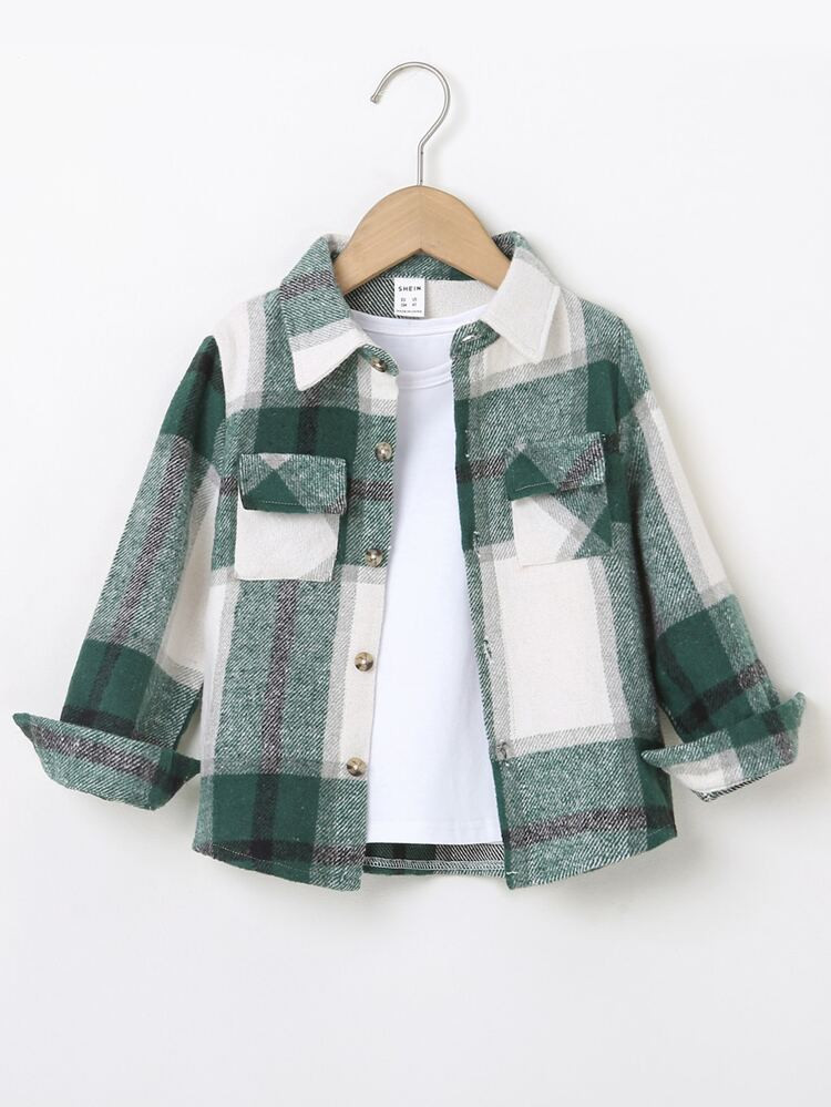 Toddler Boys Plaid Print Flap Pocket Shirt Without Tee | SHEIN