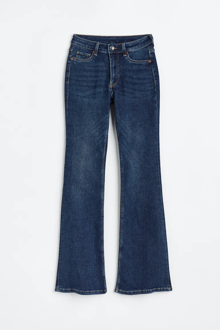 Flared High Jeans - Dark denim blue - Ladies | H&M GB | H&M (UK, MY, IN, SG, PH, TW, HK)