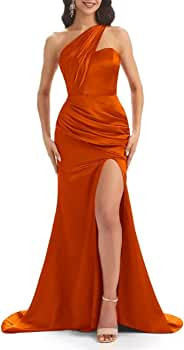 One Shoulder Prom Dresses for Women Long Satin Split Mermaid Bridesmaid Dresses Formal Evening Pa... | Amazon (US)