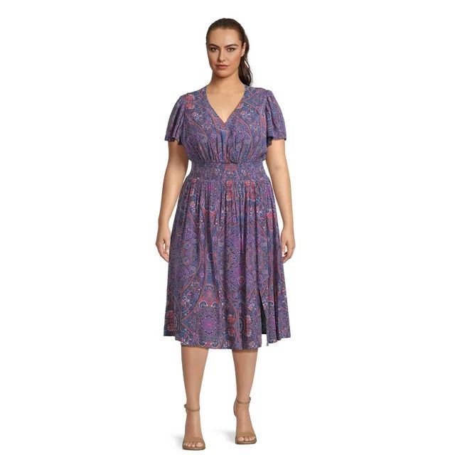 Terra & Sky Women's Plus Size Surplice Midi Dress, Sizes 0X-5X | Walmart (US)