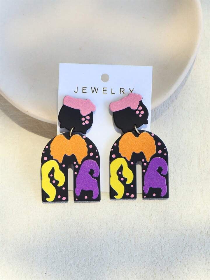 1pair Women Halloween Quirky Printed Clay Texture INS Design Cute Festival Party Hoop Earrings | ... | SHEIN