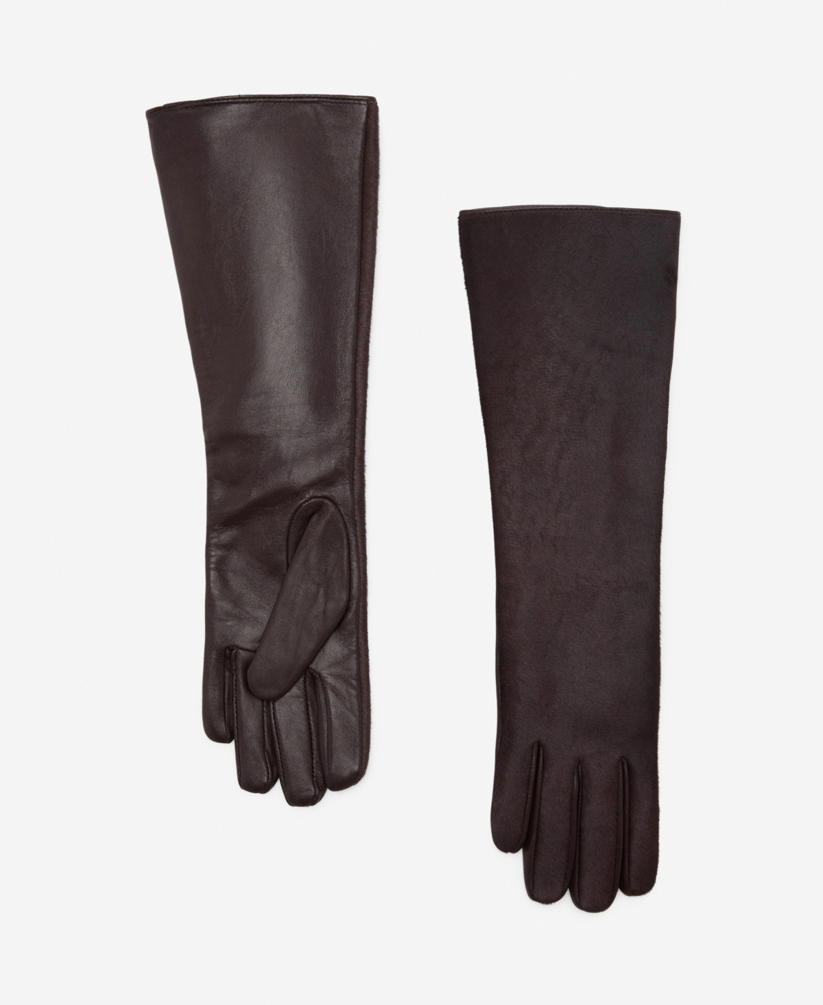 Mango Women's Long Leather And Fur-Effect Gloves - Chocolate | Macy's