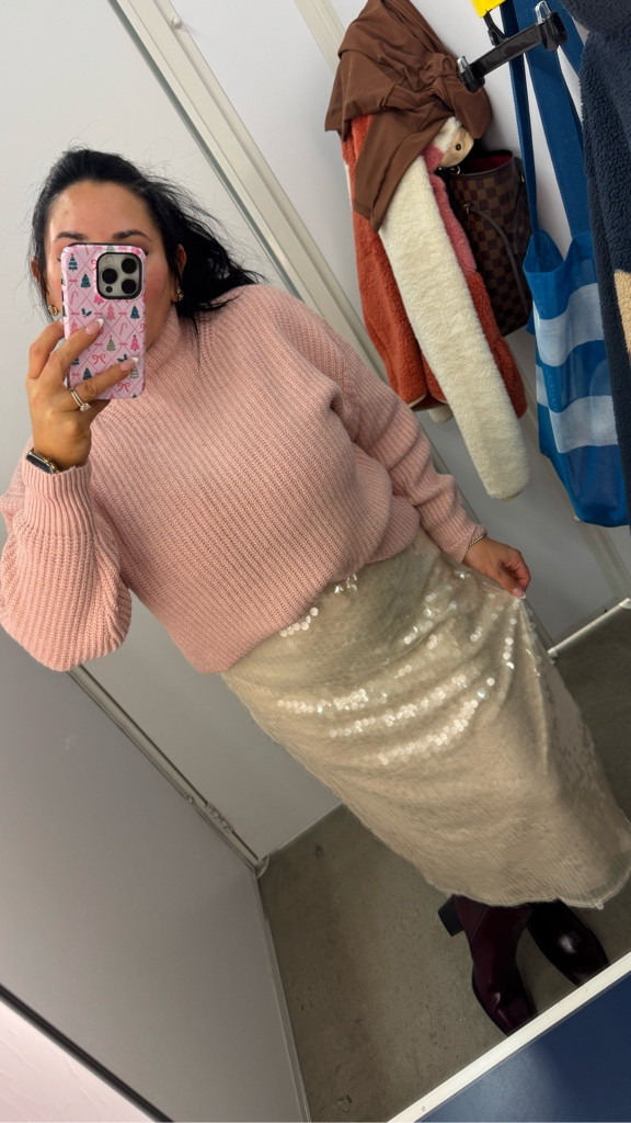 This outfit is so pretty! Wearing medium sweater & skirt. Both run true to size. 

#LTKMidsize #LTKSaleAlert #LTKHoliday