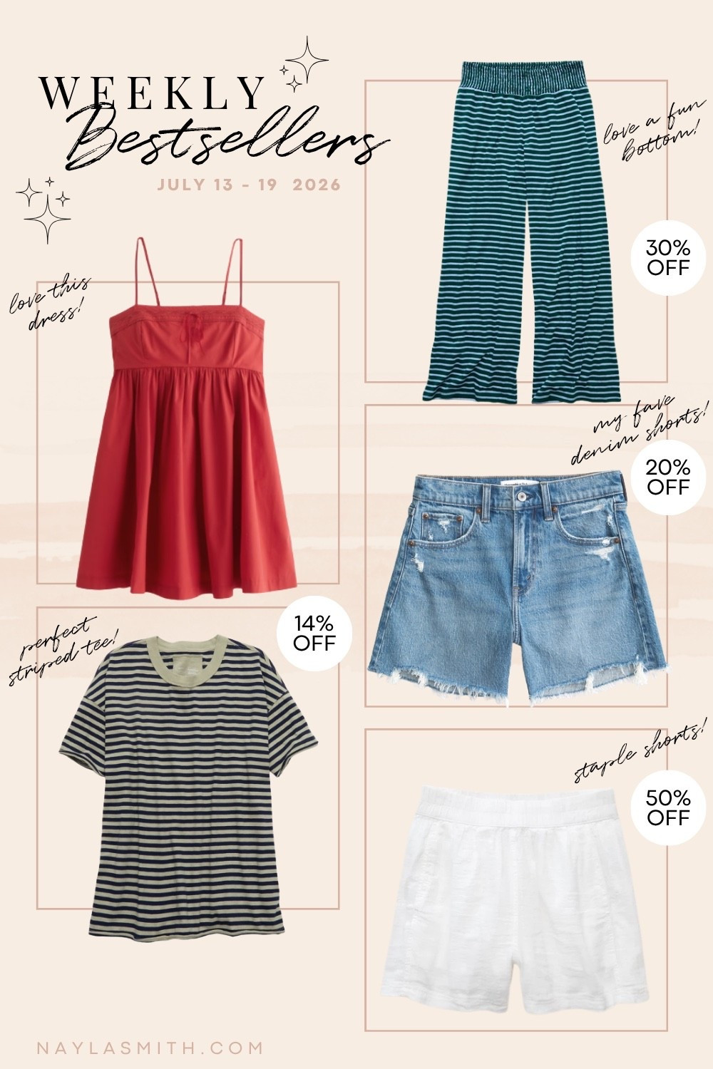 Weekly Bestsellers! Red mini dress with pockets and built in shorts (comes in a bunch of colors, I wear L), striped wide leg pants (I wear L), my fave denim shorts (I sized up to 32 for a loose comfy fit), oversized striped tee (I wear L)

#LTKsummer #LTKsale #LTKdresses