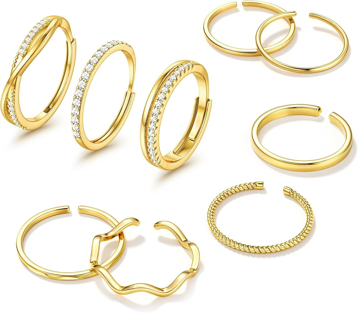 Jstyle Gold Stackable Rings for Women Non Tarnish Open Adjustable Rings Cubic Zirconia Thin Thumb... | Amazon (US)