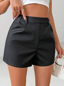 SHEIN PETITE Women's Solid Color Pleated Loose Casual Shorts | SHEIN