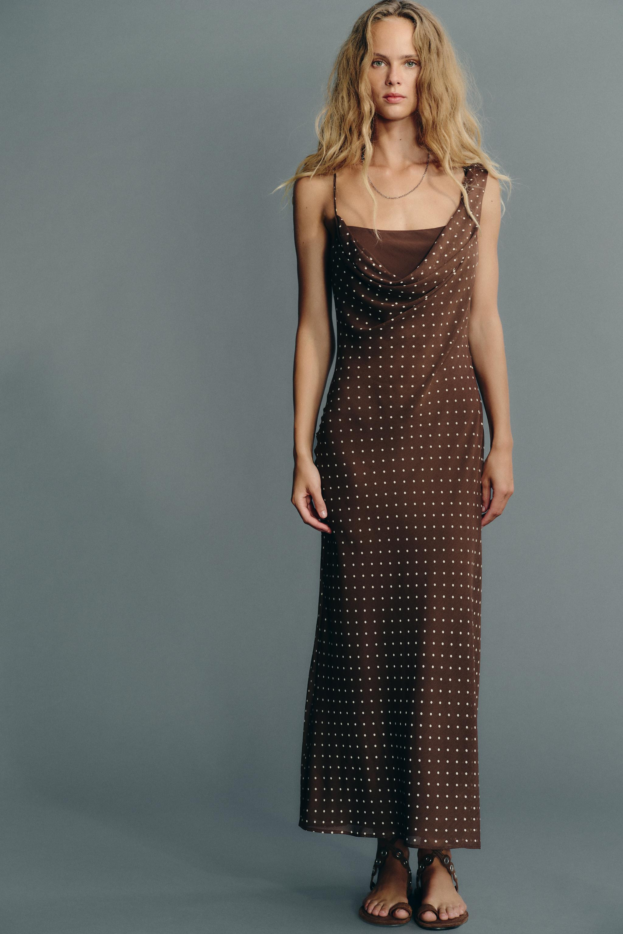DRAPED NECK POLKA DOT DRESS | Zara US