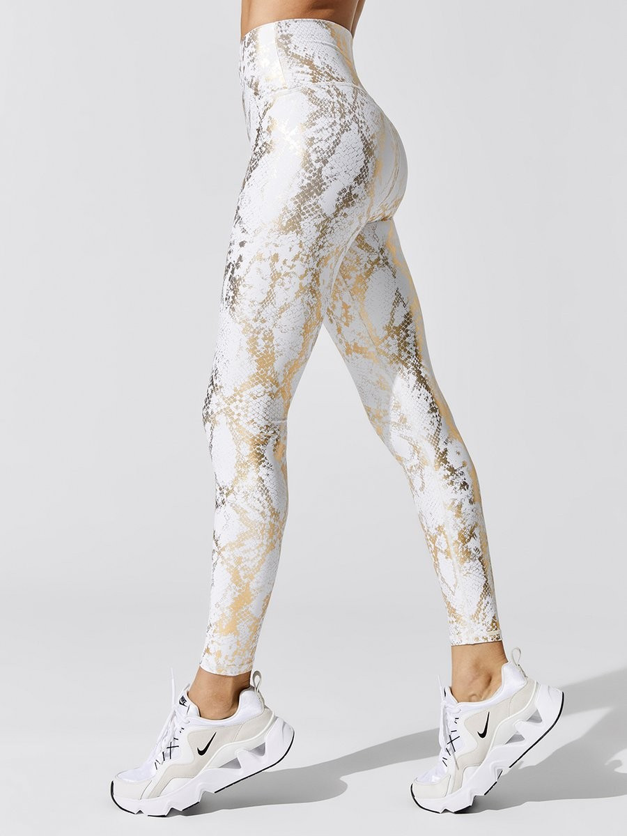 Metallic Snake Print High Rise Legging in Gold | Carbon38 | Carbon38
