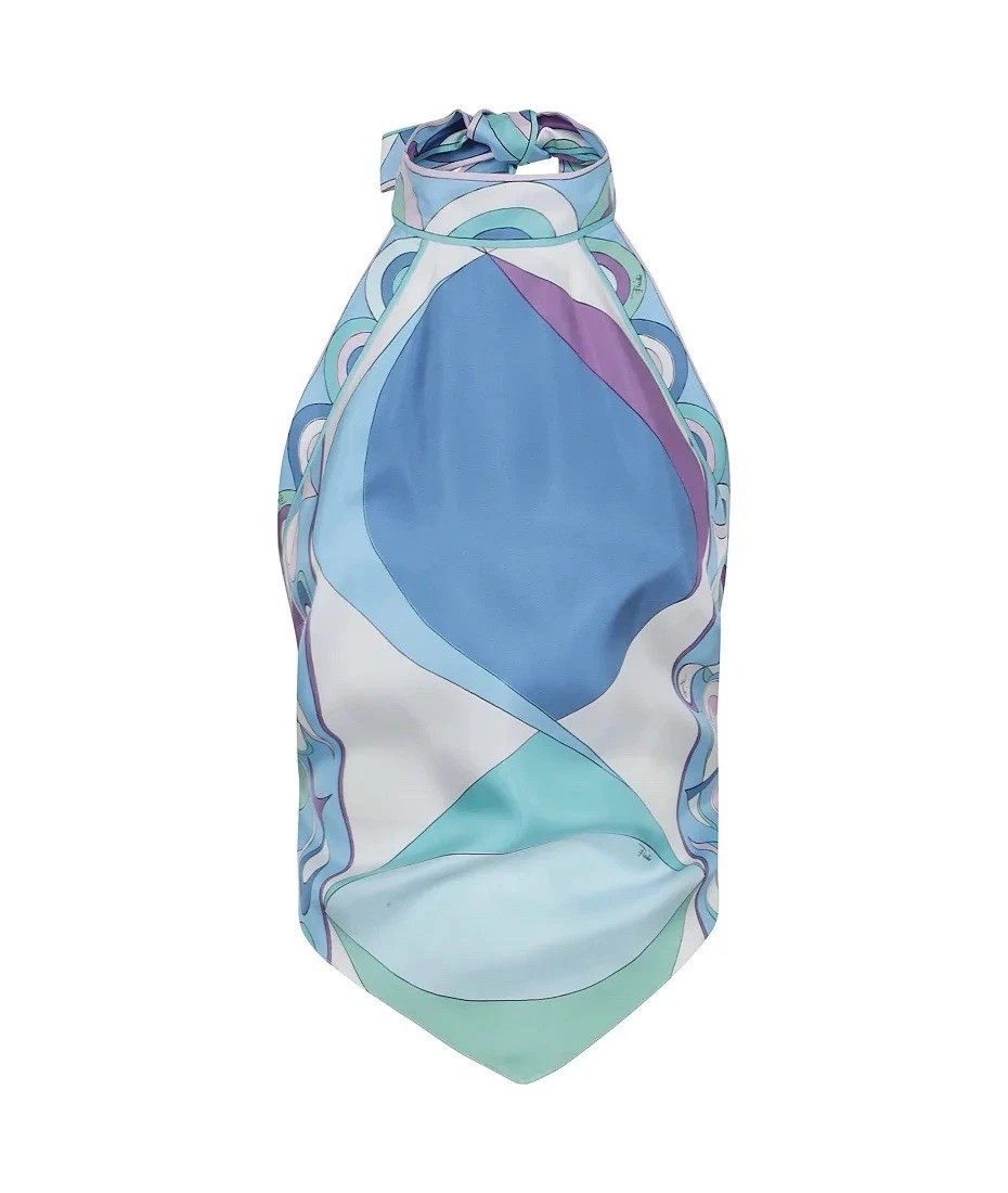 PUCCI Very Vivara printed Silk Twill Halter Top Celeste Bianco Large 6-8-10 BNWT | eBay UK
