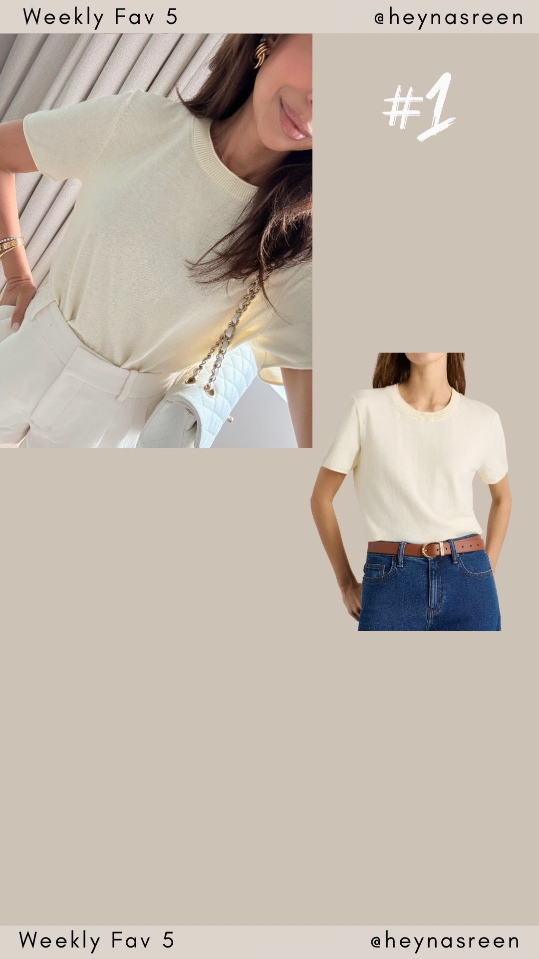 Fav 5: 
#1: Quince cashmere tee, so soft and lightweight for the summer. I’m wearing an XS