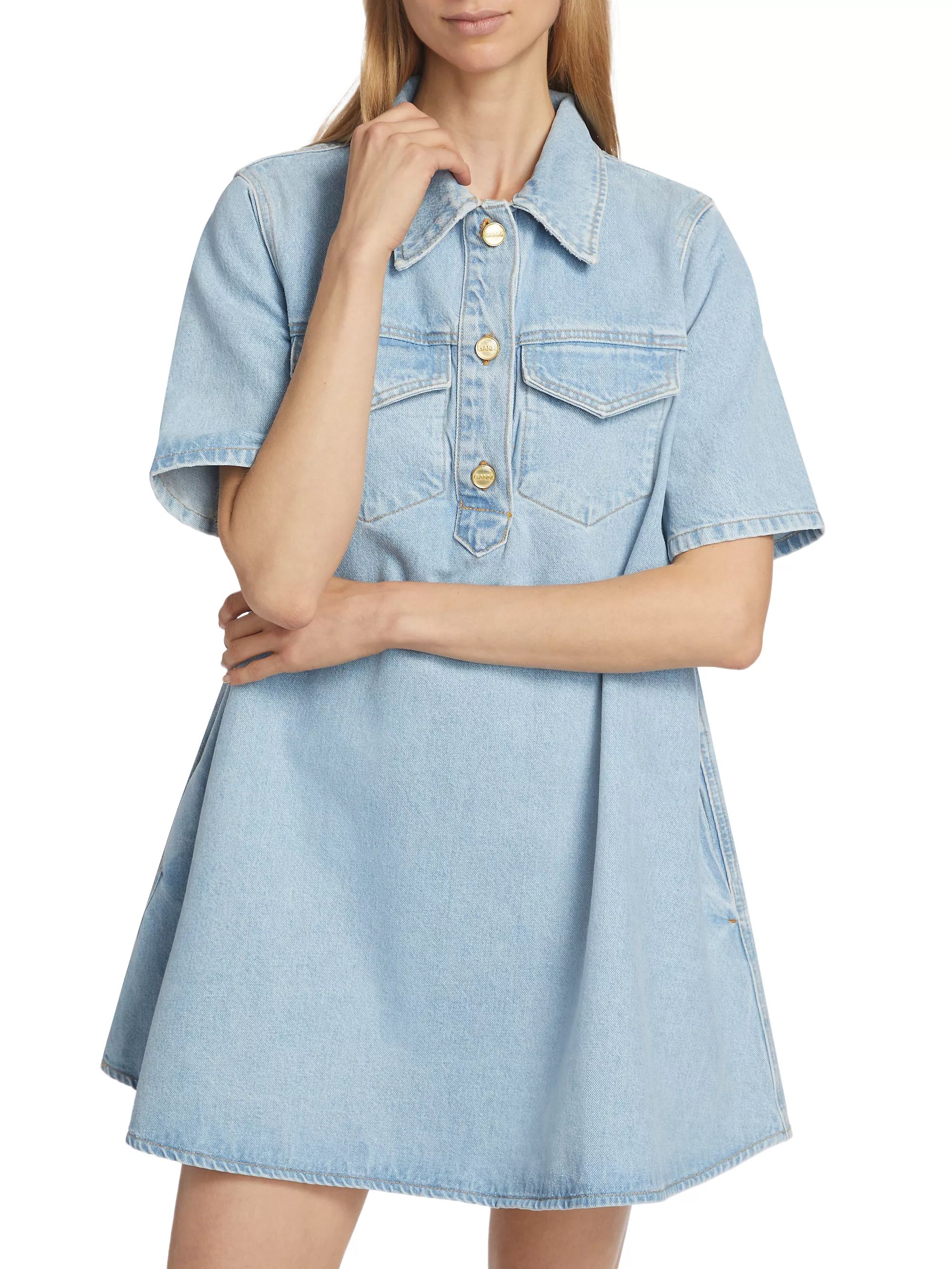 Short-Sleeve Denim Minidress | Saks Fifth Avenue