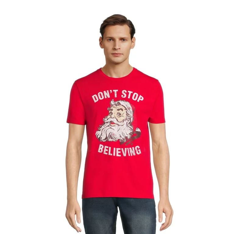 Men's Christmas Santa Believe Graphic Tee, Winter Short Sleeve T Shirt from Holiday Time, Sizes S... | Walmart (US)