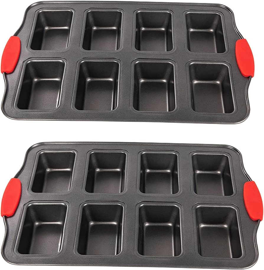 2 Packs 8 Cavity Non-Stock Mini Loaf Pan with Silicone Handle, Mini Bread Loaf Baking Pan Mini Br... | Amazon (US)
