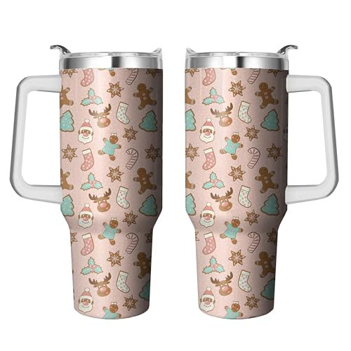 40 Oz Christmas Tumbler With Handle and Straw Lid, Gingerbread Man Stainless Steel Mug Keeps Drinks Cold & Hot, Cup With Straw Gifts for Women | Amazon (US)