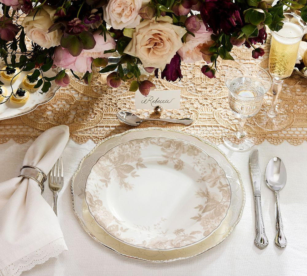 LoveShackFancy Neutral Floral Porcelain Dinner Plates - Set of 4 | Pottery Barn (US)