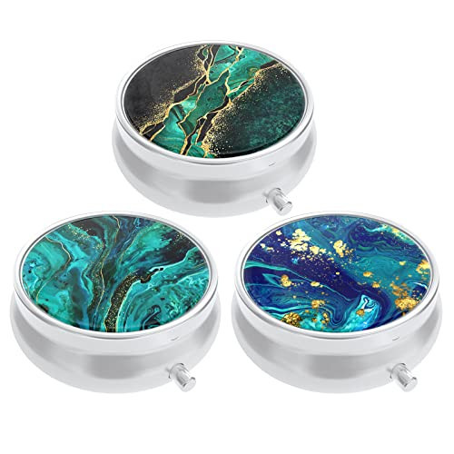 3 Pack Pill Box, Small Pill Case for Purse & Pocket, Cute Medicine Organizer Travel Pillbox, Portable Pill Container Holder to Hold Vitamins, Medication, Fish Oil & Supplements, Teal Ocean Marble | Amazon (US)
