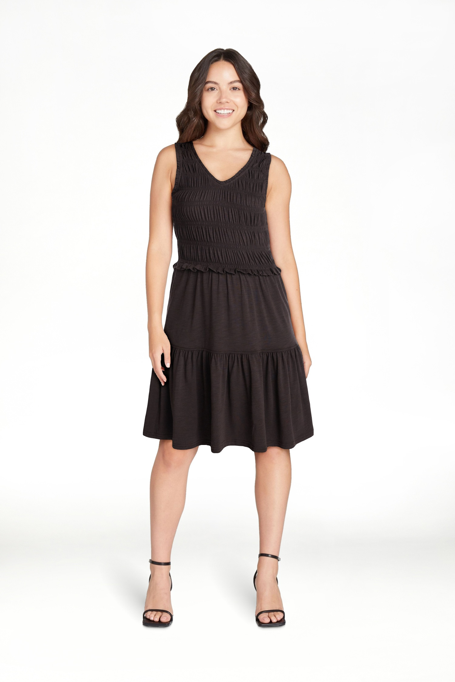 Time and Tru Women's Smocked Sleeveless Mini Dress with Ruffle Trim, Sizes XS-XXXL | Walmart (US)