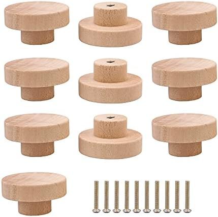 10PCS Round Unfinished Wood Drawer Knobs Pulls Handles - Cabinet Furniture Drawer Knobs Pulls Handle | Amazon (US)