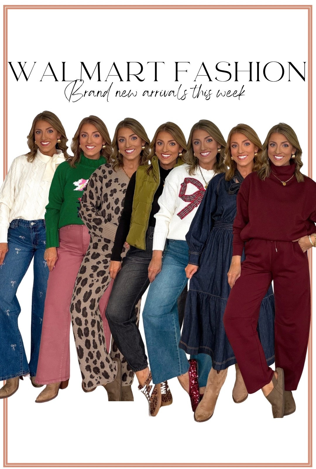 Walmart fashion new arrivals are SO good right now! 🤎🎀✨ Sharing this week’s try-on with so many cute outfit ideas for fall, the holidays + everything in between!

I found the prettiest Walmart sweaters, bow detail jeans, cozy matching sets, leopard print pieces, corduroy pants, a denim midi dress, colorful statement skirts + more! 😍 I’m especially loving all of the bow details this season—from the cutest bow sweaters to embroidered bow jeans! 🎀 And that leopard matching set?! Such a fun Walmart find. 🐆

These Walmart outfits are perfect for everyday fall style, Thanksgiving outfits, holiday parties, Christmas outfits, family photos + cozy casual days. Walmart Fashion has so many affordable new arrivals right now that look way more expensive than they are! 🙌🏼

#WalmartFashion #WalmartFinds #WalmartNewArrivals #WalmartStyle #WalmartFashionFinds #AffordableFashion #AffordableStyle #FallOutfits #FallFashion #HolidayOutfits #ChristmasOutfits #WomensFashion #SweaterWeather #CasualOutfits #OutfitIdeas #BowTrend #LeopardPrint