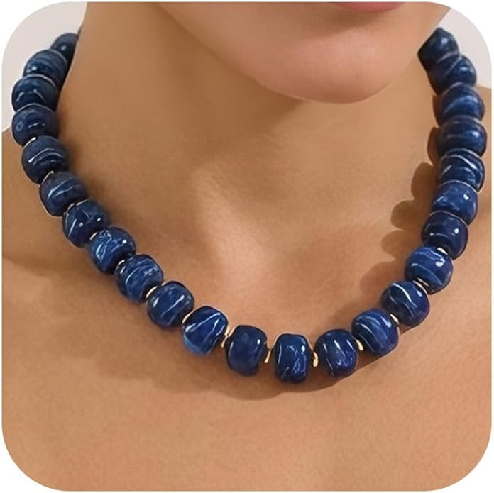 Resin Beads Necklace for Women Chunky Choker Necklaces Boho Colorful Acrylic Beaded Choker Neckla... | Amazon (US)