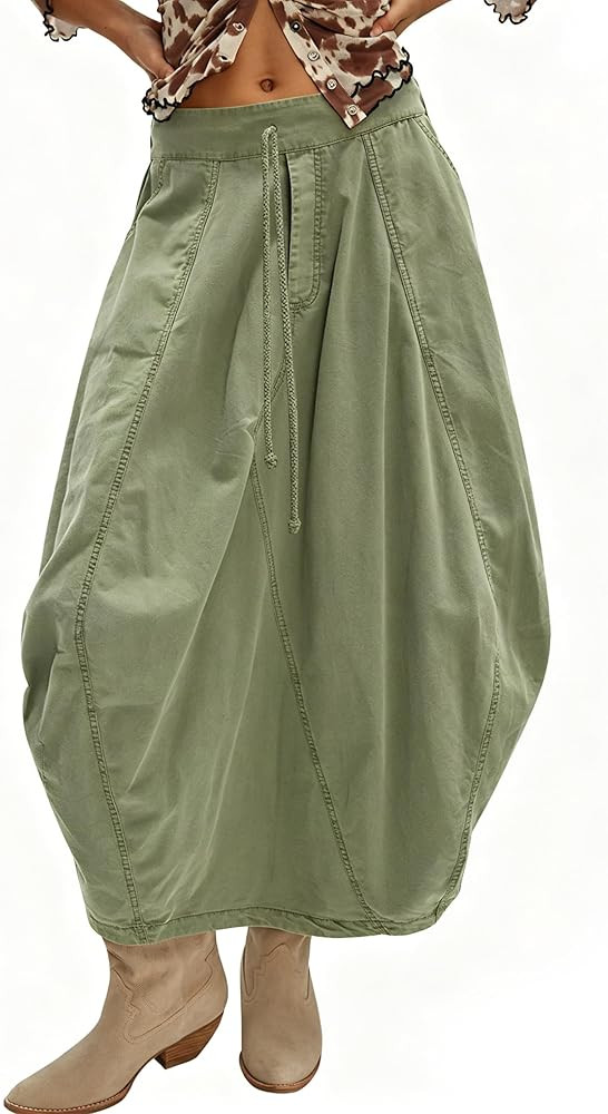TERIVEEK Women Poplin Midi Skirt Baggy Summer Mid Rise Parachute Skirt Y2k Cargo Maxi Long Skirt ... | Amazon (US)