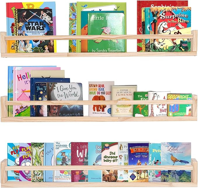 AZSKY Natural Wood Nursery Shelves Floating Wall Book Shelves Nursery Kids Baby Toddler Room Déc... | Amazon (US)