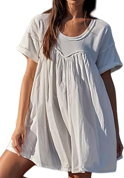 T shirt Dress for Women Summer Short Sleeve Crewneck Babydoll Dress Casual Patchwork Loose Swing ... | Amazon (US)