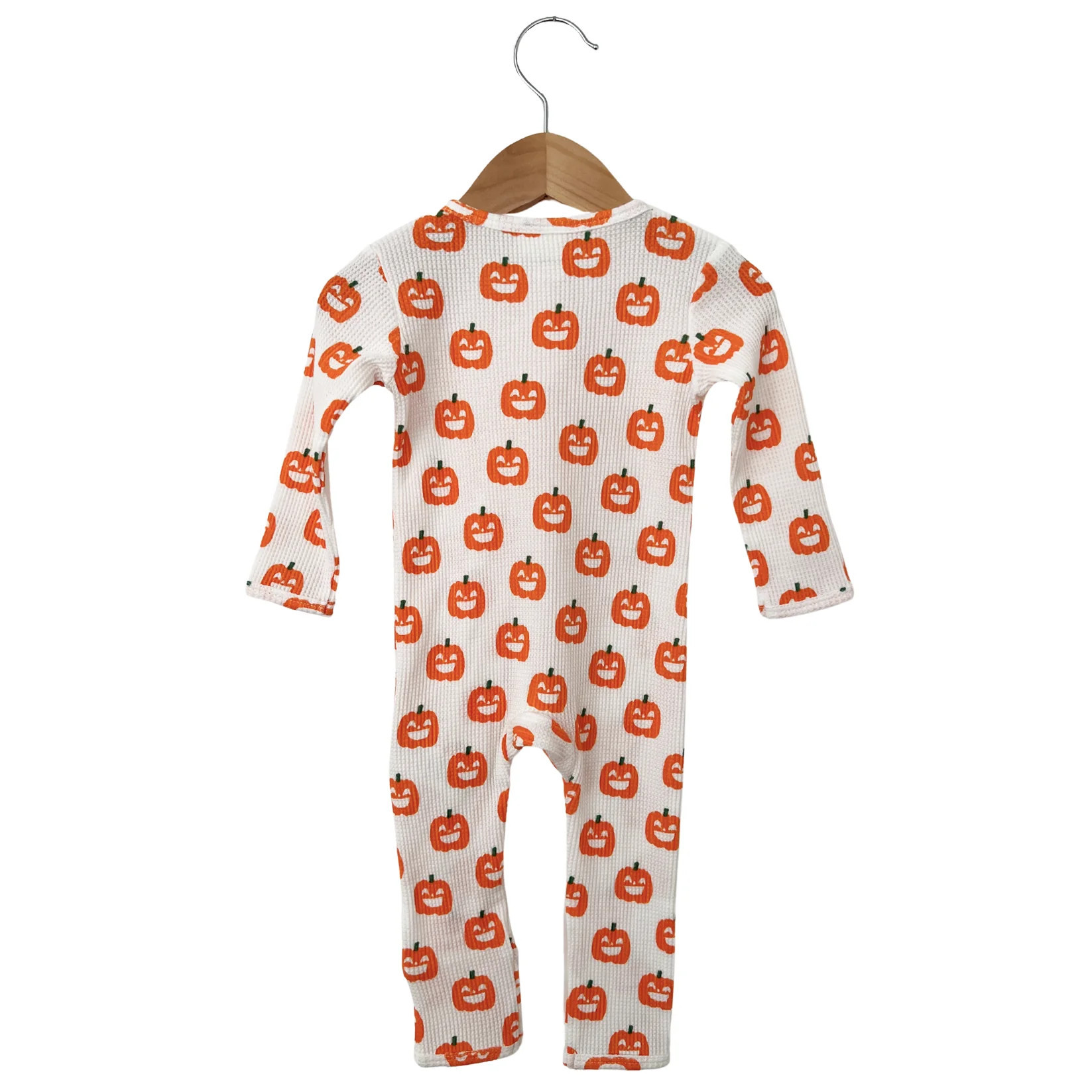 Organic Waffle Basic Zip Romper, Jack-O-Lantern | SpearmintLOVE