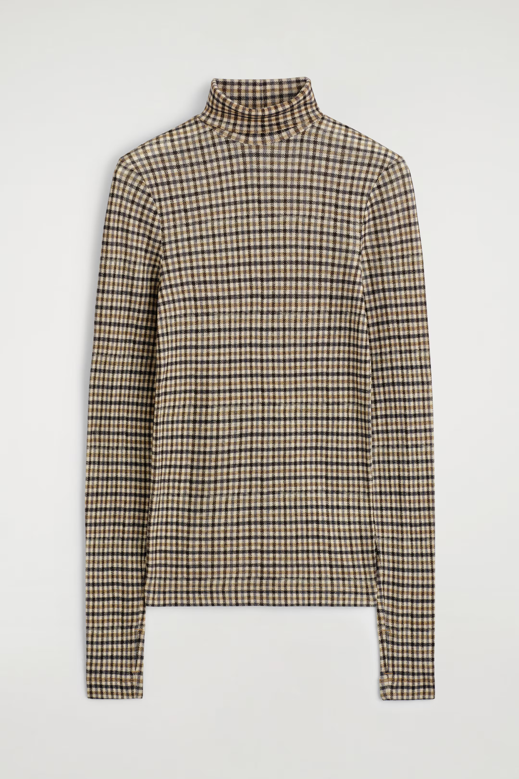 MERINO WOOL HIGH-NECK TOP - BEIGE / CHECKED | COS AU | COS (AU)