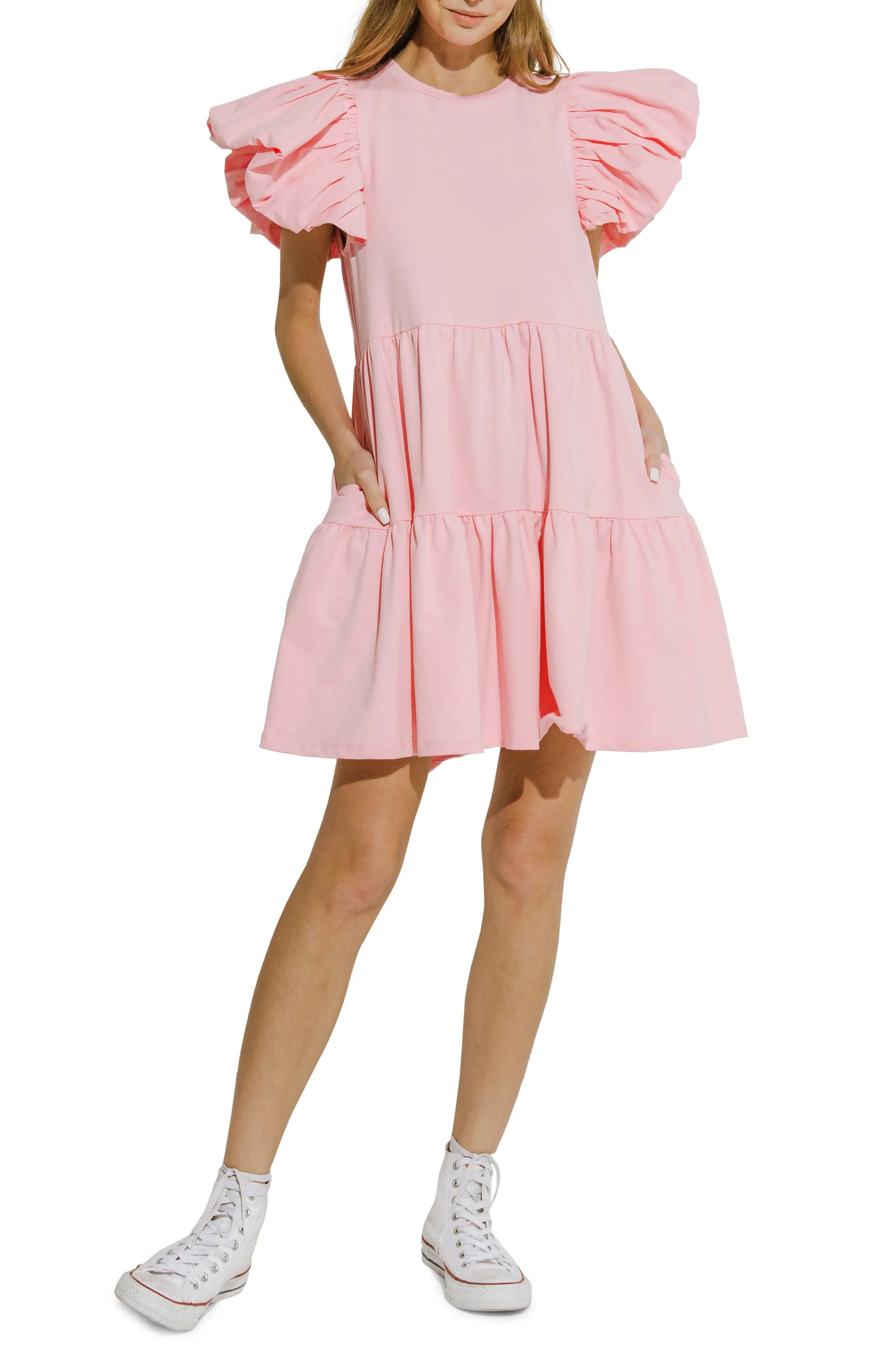 Women's English Factory Puff Detail Knit Dress, Size Large - Pink | Nordstrom