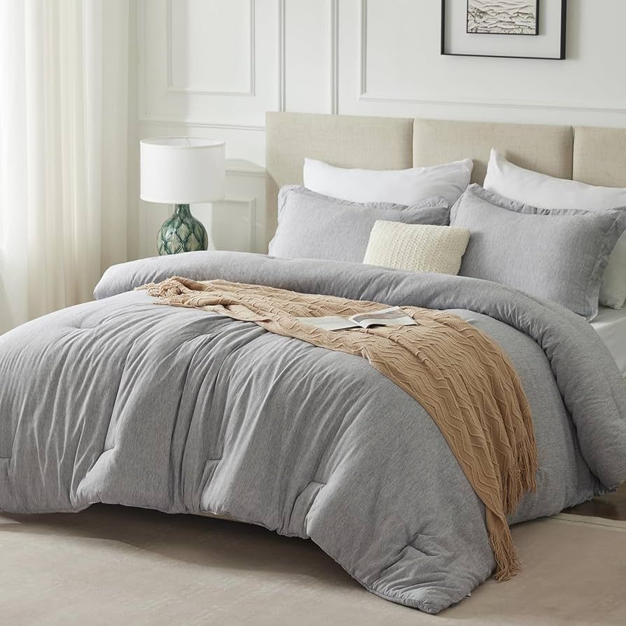 CozyLux Queen Size Comforter Set - 3 Pieces Grey Soft Luxury Cationic Dyeing Bedding Comforter fo... | Amazon (US)
