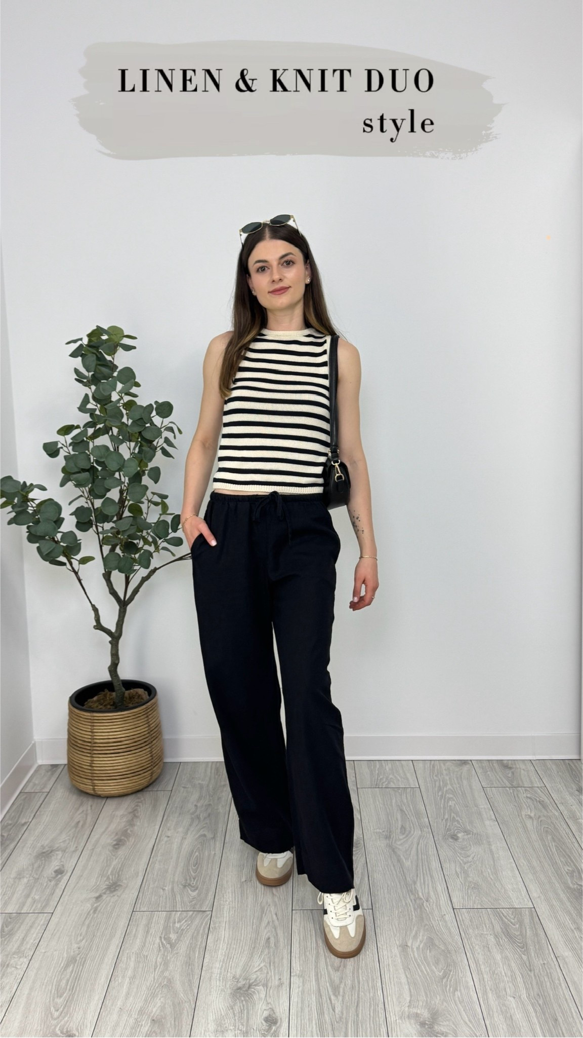 Black and white knitted top, black linen trousers, cream sneakers, a black purse and sunglasses—easy, polished, and modern ✨ #IlaStylesDiary

#LTKsummer #LTKover50style #LTKstyletip