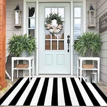 IOHOUZE Black White Striped Rug -4x6 Front Door Mats Outdoor,Washable Rug for Front Porch Decor,S... | Amazon (US)