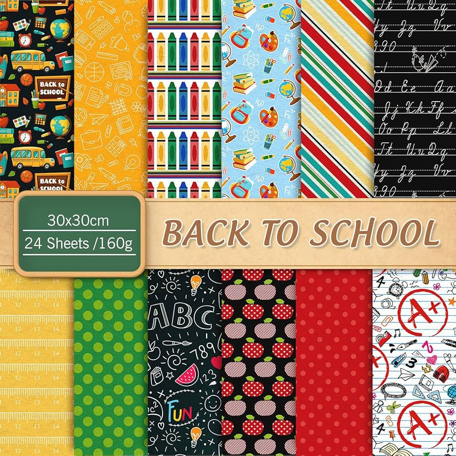 Whaline 24Pcs Back to School Pattern Paper 30x30cm Colorful Double-Sided Back to School Scrapbook... | Amazon (US)