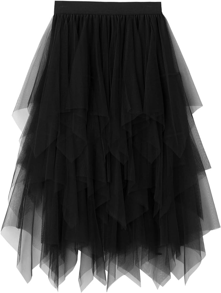 Tulle Skirts for Women Midi Long Fairy Skirt Tutu A-Line Mesh Layered High Elastic Waist Hallowee... | Amazon (US)