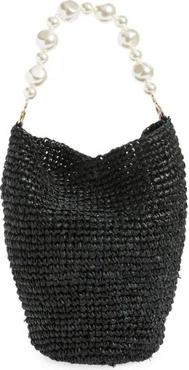 Page Imitation Pearl & Straw Bucket Bag | Nordstrom