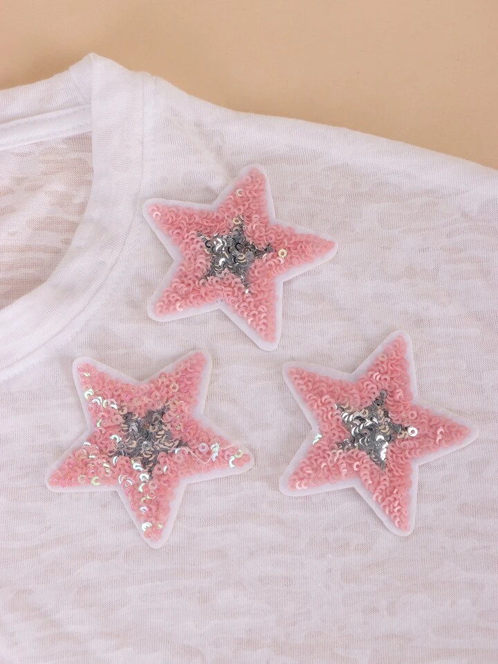 4pcs/set Pink Iron-on Patch, Creative Polyester Sequin Decor Star Design DIY Clothing Accessories... | SHEIN