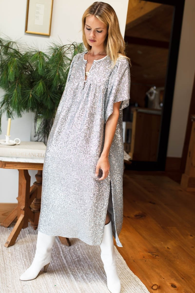 Marion Long Dress - Silver Sequin | Emerson Fry